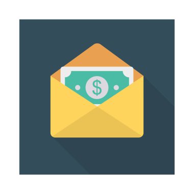 Doları zarf düz stil simge vektör çizim, maaş kavramı 