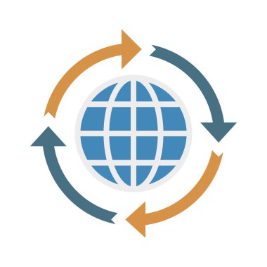 küre simgesiyle yeniden oklar düz stil, vektör çizim 