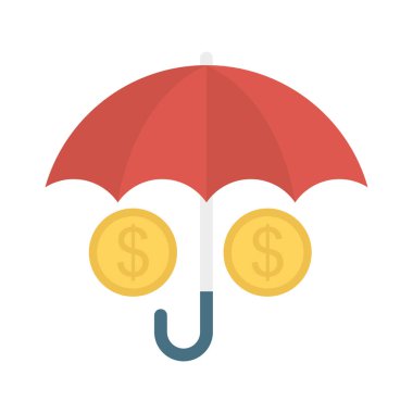 şemsiye Doları para düz stil ikonu, vektör çizim, koruma kavramı ile   