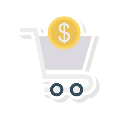 alışveriş sepeti ile para düz stil ikonu, illüstrasyon vektör 