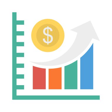 büyüme ok ve doları para düz stil ikonu, vektör çizim içeren grafik 