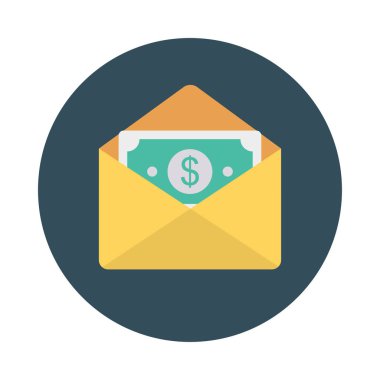 Doları zarf düz stil simge vektör çizim, maaş kavramı 