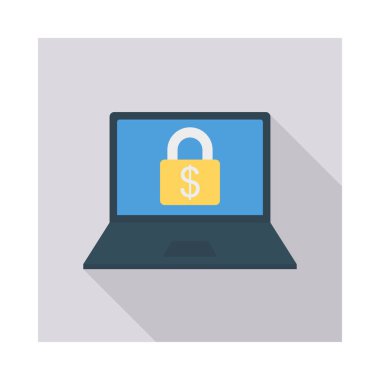Laptop kilit düz stil simgesi, vektör çizim, güvenli ödeme kavramı ile 