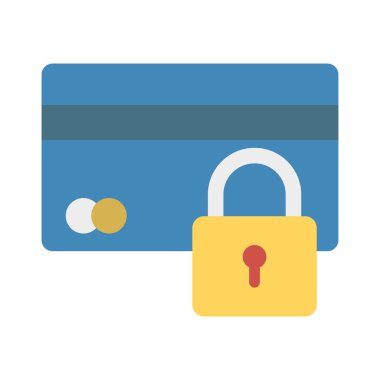 kredi kartı kilit düz stil simgesi, vektör çizim, güvenli ödeme kavramı ile 