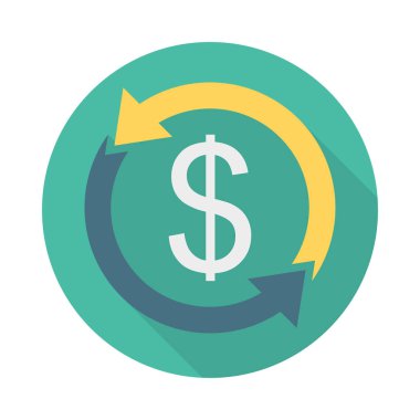 Doları sembol okları düz stil ikonu, vektör çizim, ödeme transferi kavramı ile 