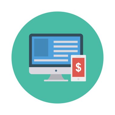 online ödeme düz stil ikonu, vektör çizim ile ekran