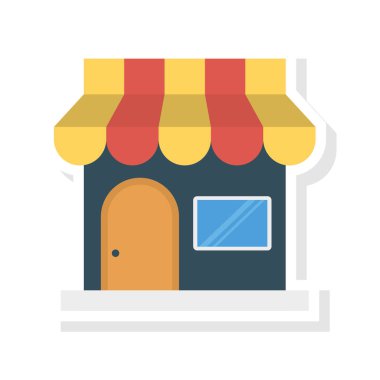 düz stil ikonu, vektör çizim bina Dükkanı 