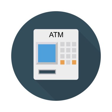 ATM makine düz stil ikonu, vektör çizim, para para kavramı 