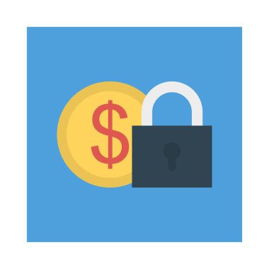 Doları para kilit düz stil simgesi, vektör çizim, güvenli ödeme kavramı ile 