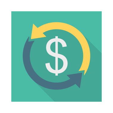 Doları sembol okları düz stil ikonu, vektör çizim, ödeme transferi kavramı ile 