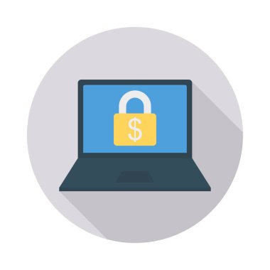 Laptop kilit düz stil simgesi, vektör çizim, güvenli ödeme kavramı ile 