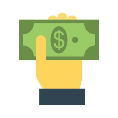 Doları düz stil simgesi, vektör çizim, nakit ödeme kavramı el 