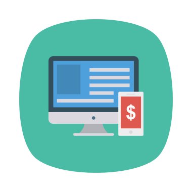 online ödeme düz stil ikonu, vektör çizim ile ekran