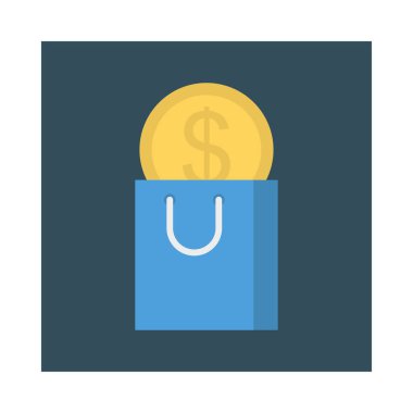 madeni para düz stil ikonu, vektör çizim ile alışveriş çantası 