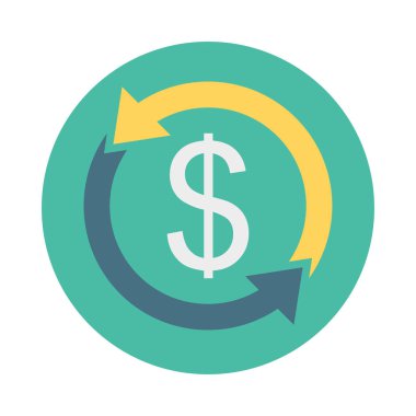 Doları sembol okları düz stil ikonu, vektör çizim, ödeme transferi kavramı ile 