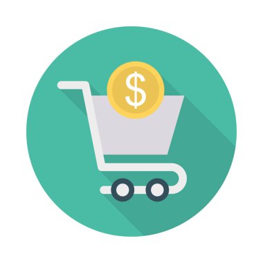 alışveriş sepeti ile para düz stil ikonu, illüstrasyon vektör 