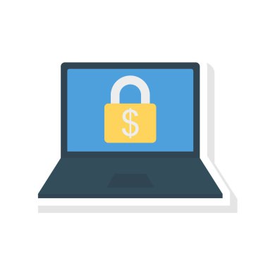 Laptop kilit düz stil simgesi, vektör çizim, güvenli ödeme kavramı ile 