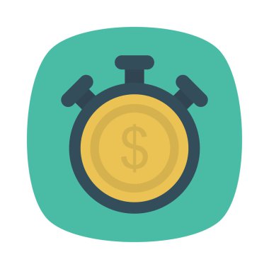 Doları para kronometre düz simgesi, vektör çizim, ödeme kavramı ile 