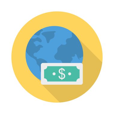 dolar dünya düz stil ikonu, vektör çizim ile 