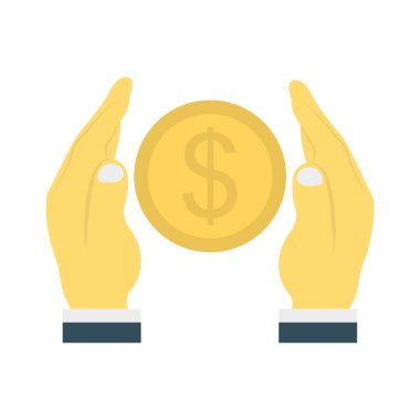 Doları düz stil simgesi, vektör çizim, koruma kavramı el   