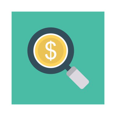 Büyüteç Doları para düz stil ikonu, vektör çizim, denetim kavramı ile  