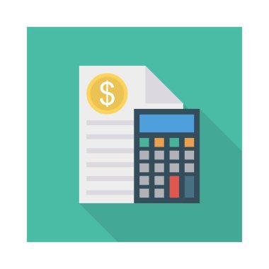 hesap makinesi ile fatura düz stil ikonu, vektör çizim, hesap kavramı 