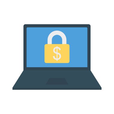 Laptop kilit düz stil simgesi, vektör çizim, güvenli ödeme kavramı ile 