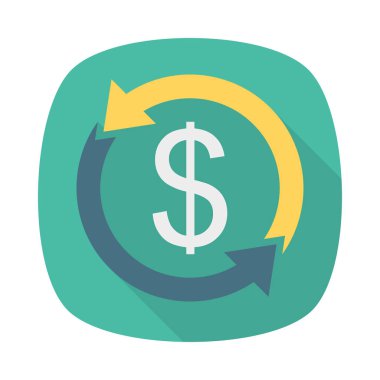 Doları sembol okları düz stil ikonu, vektör çizim, ödeme transferi kavramı ile 