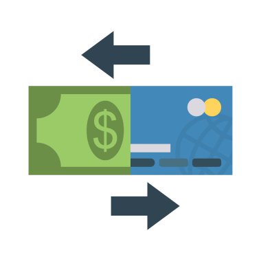 Doları sembol okları düz stil ikonu, vektör çizim, ödeme transferi kavramı ile 