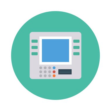 ATM makine düz stil ikonu, vektör çizim, para para kavramı 