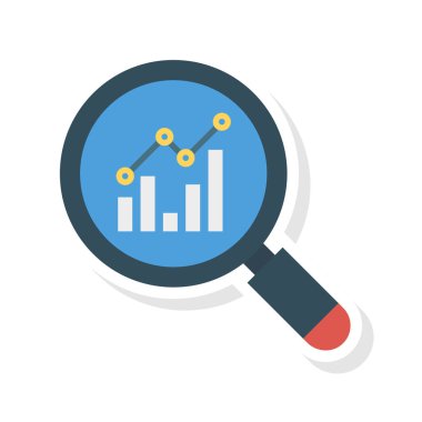 Analitik grafik düz stil simgesi, vektör çizim olan Büyüteç 