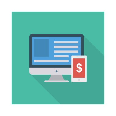 online ödeme düz stil ikonu, vektör çizim ile ekran