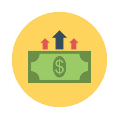 Doları banknot büyüme oklarla düz stil ikonu, vektör çizim 