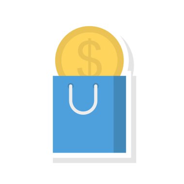 madeni para düz stil ikonu, vektör çizim ile alışveriş çantası 