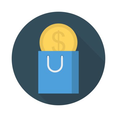 madeni para düz stil ikonu, vektör çizim ile alışveriş çantası 