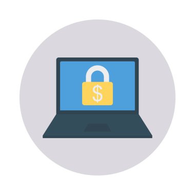Laptop kilit düz stil simgesi, vektör çizim, güvenli ödeme kavramı ile 
