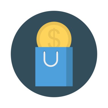 madeni para düz stil ikonu, vektör çizim ile alışveriş çantası 