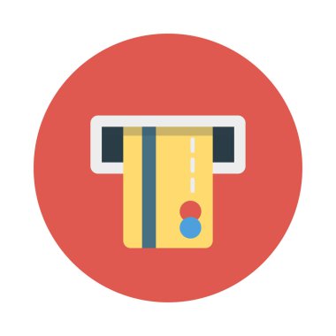 ATM makine düz stil ikonu, vektör çizim, para para kavramı 