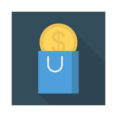 madeni para düz stil ikonu, vektör çizim ile alışveriş çantası 