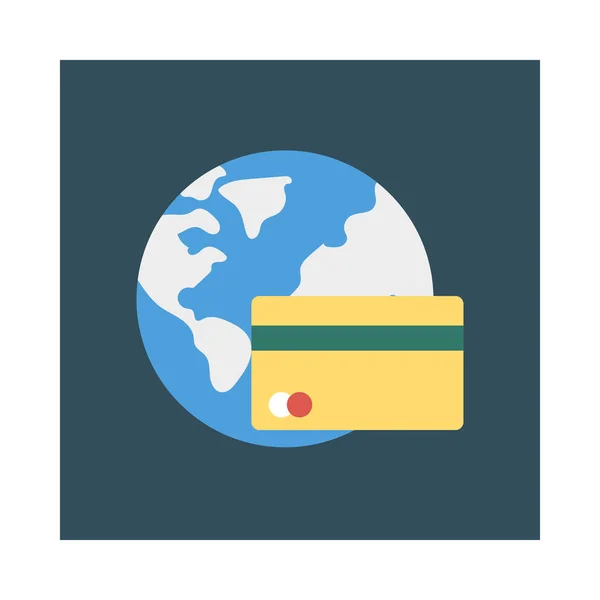 Globe Credit Card Flat Style Icon Vector Illustration — Stock Vector