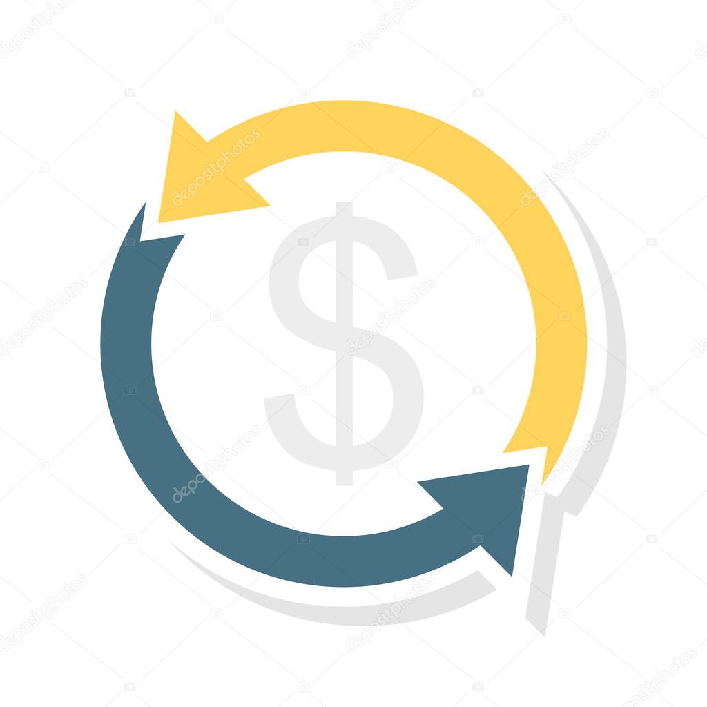 dollar symbol with arrows flat style icon, vector illustration, payment transfer concept 