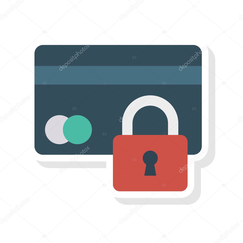 credit card with lock flat style icon, vector illustration, concept of secure pay 