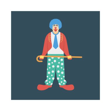 sirk palyaço düz simgesi, vektör, illüstrasyon