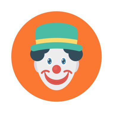 sirk palyaço düz simgesi, vektör, illüstrasyon