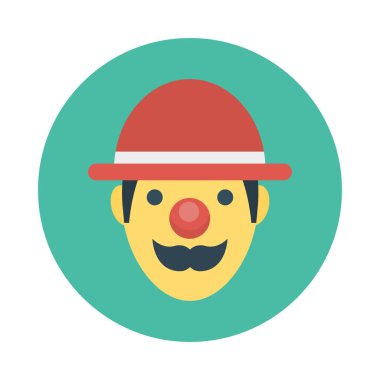 sirk palyaço düz simgesi, vektör, illüstrasyon