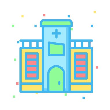 Klinik, hastane Binası kutsal kişilerin resmi, vektör çizim 