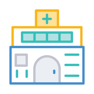 Klinik, hastane Binası kutsal kişilerin resmi, vektör çizim 