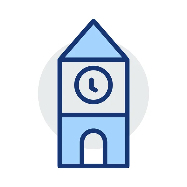 Reloj Torre Edificio Plaza Vector Ilustración — Archivo Imágenes Vectoriales