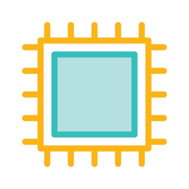 Cpu işlemci çip düz simgesi beyaz arka plan, vektör, illüstrasyon izole 