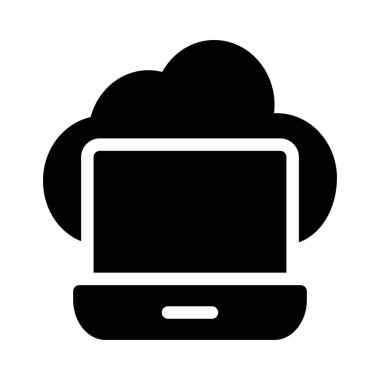 Beyaz arka plan, vektör, illüstrasyon izole bulut düz simgesi ile dizüstü bilgisayar 